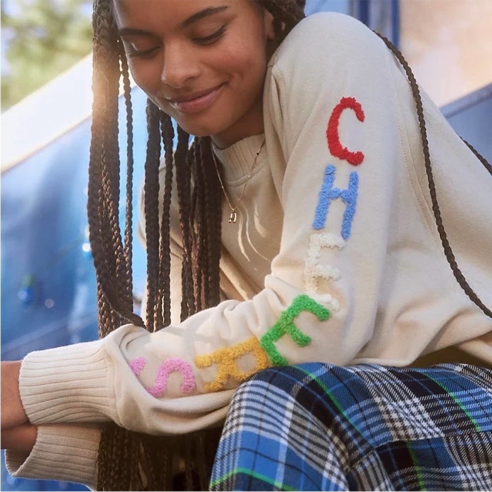 BOGO! AERIE Down To Earth Cheers Graphic Crewneck Sweatshirt Cream XS